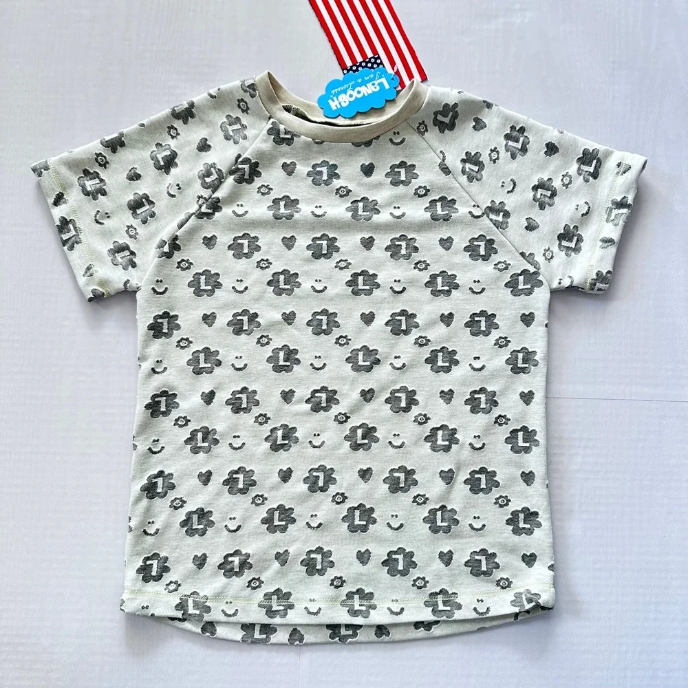 Lanoosh Kids Short Sleeve Floral Smiley Face Raglan Sweatshirt White XL 11-12